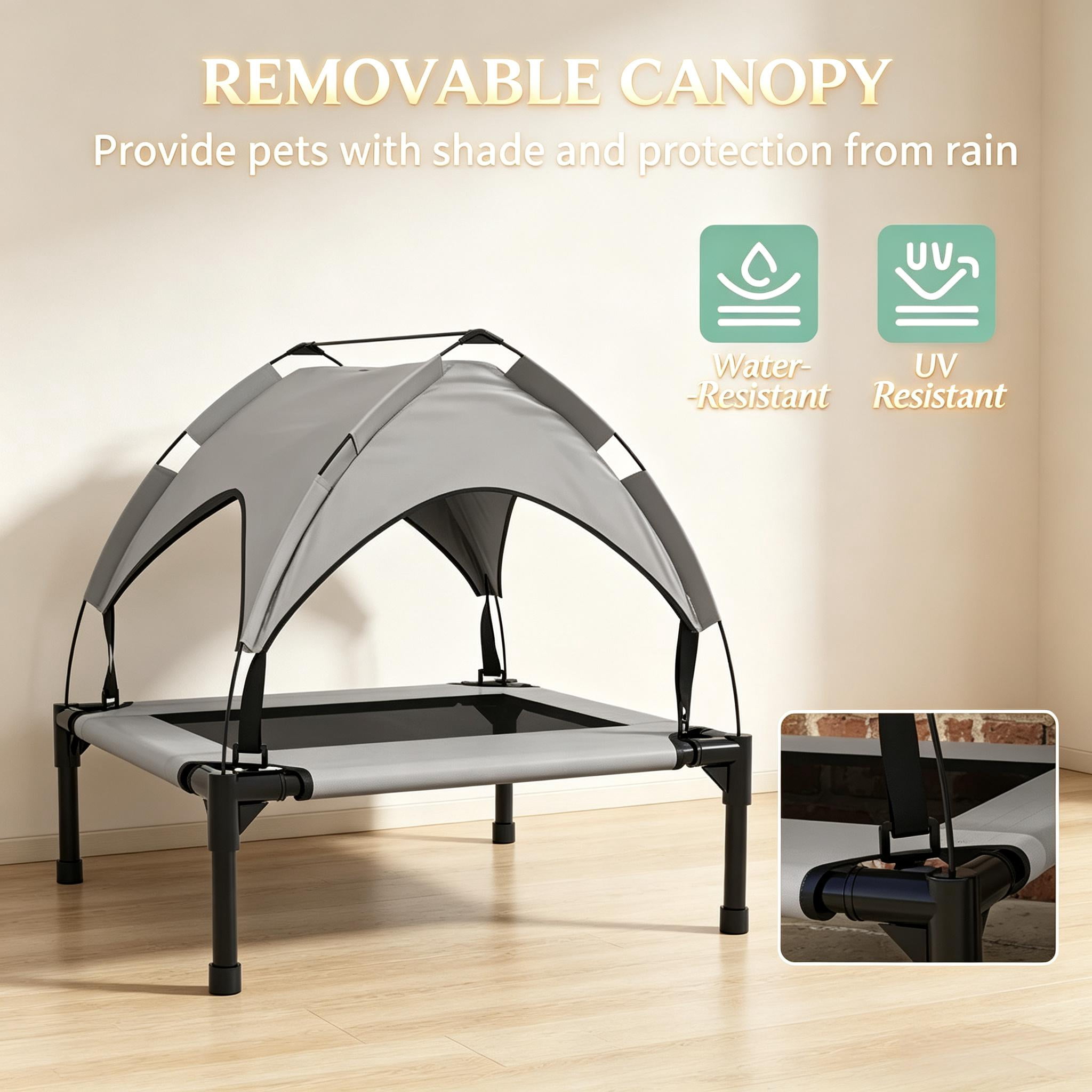 Elevated Dog Bed with Canopy, Raised Outdoor Camping Pet Bed with Washable Breathable Mesh