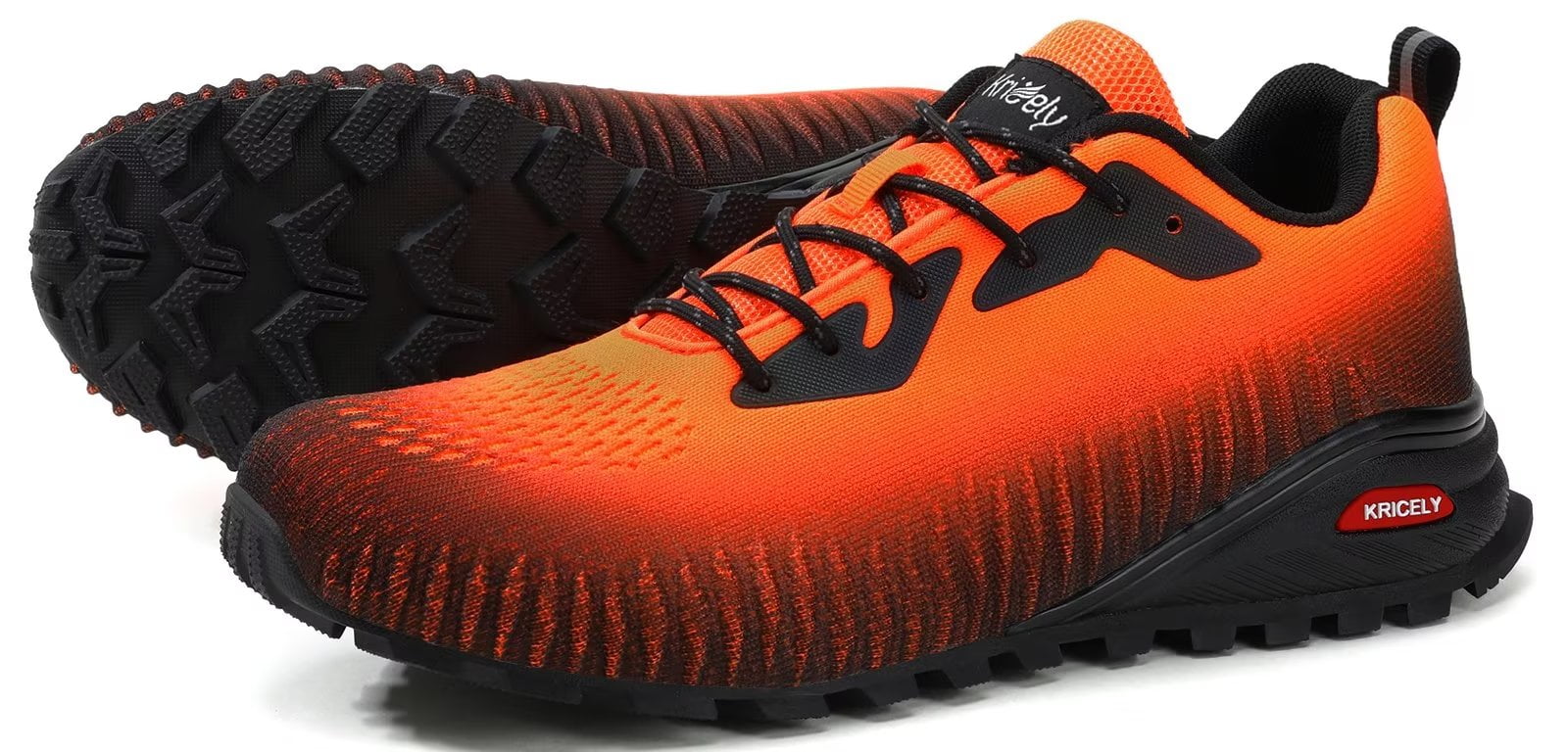 Kricely Men's Trail Running Shoes Fashion Hiking Sneakers for Men Camo Tennis Cross Training Shoe Mens Casual Outdoor Walking Footwear Orange Size 9.5