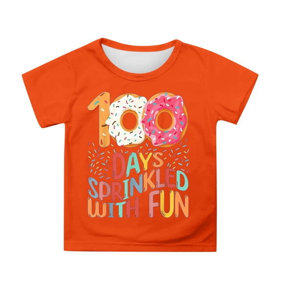 Tisuna Girls 100 Days Of School Tshirt Letter Print Short Sleeve Crew Neck Tops Comfortable Lightweight Child Toddler Summer Shirt Orange Size 10-11 Years