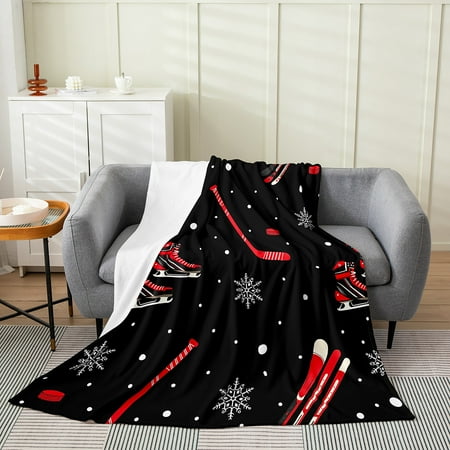 

Ince Hockey Stick Fleece Blanket for Kids Teens Adults Ice Hockey Shoes Throw Blanket Baby 30x40 Inch Sofa Bed Couch Decor Winter Athletic Sport Bed Blanket Snowflake Flannel Blanket