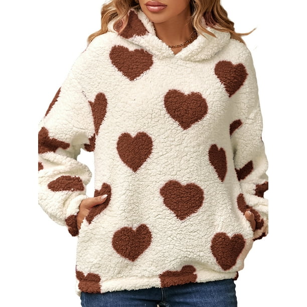 SUNSIOM Women's Fuzzy Fleece Hoodies Valentine's Day Sweatshirts