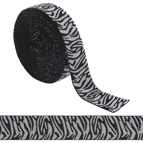 1 Set Hobbspring 10 Yards Flat Nylon Jacquard Elastic Cord Clothes Accessories Black Zebra Print 39mm