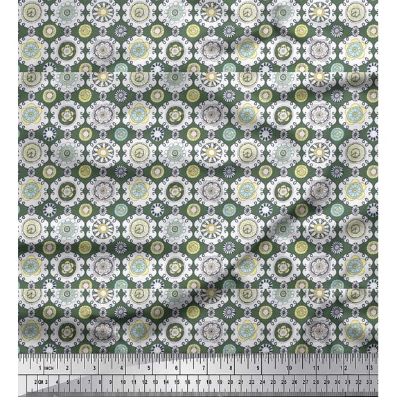 Soimoi Green Cotton Cambric Fabric Floral Damask Printed Craft Fabric by the Yard 42 Inch Wide