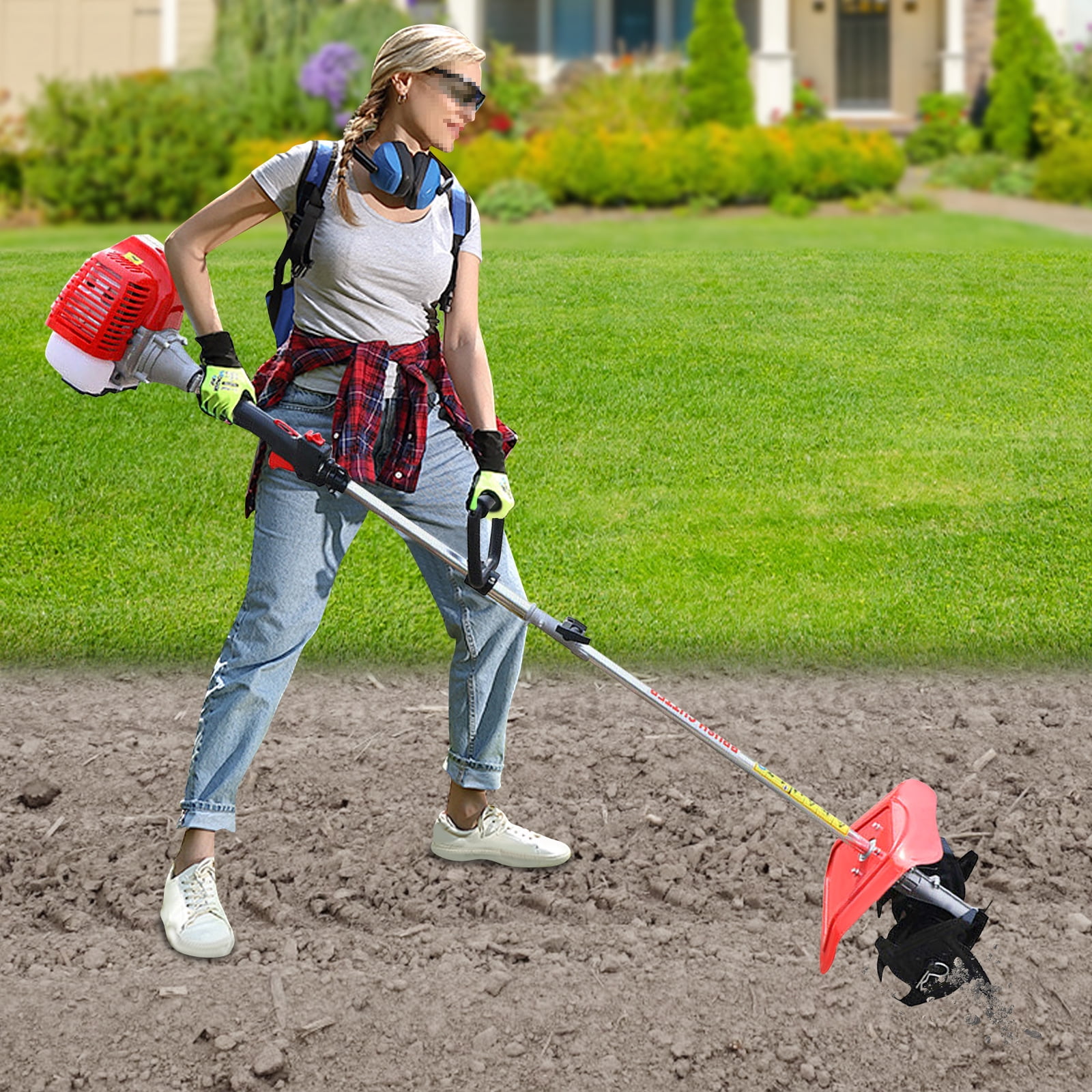 51.7cc 2Stroke Silver Mini Tiller Cultivator Gas Powered Rototiller Garden Farm Tiller FOR Scarifying Soil Removing Weeds