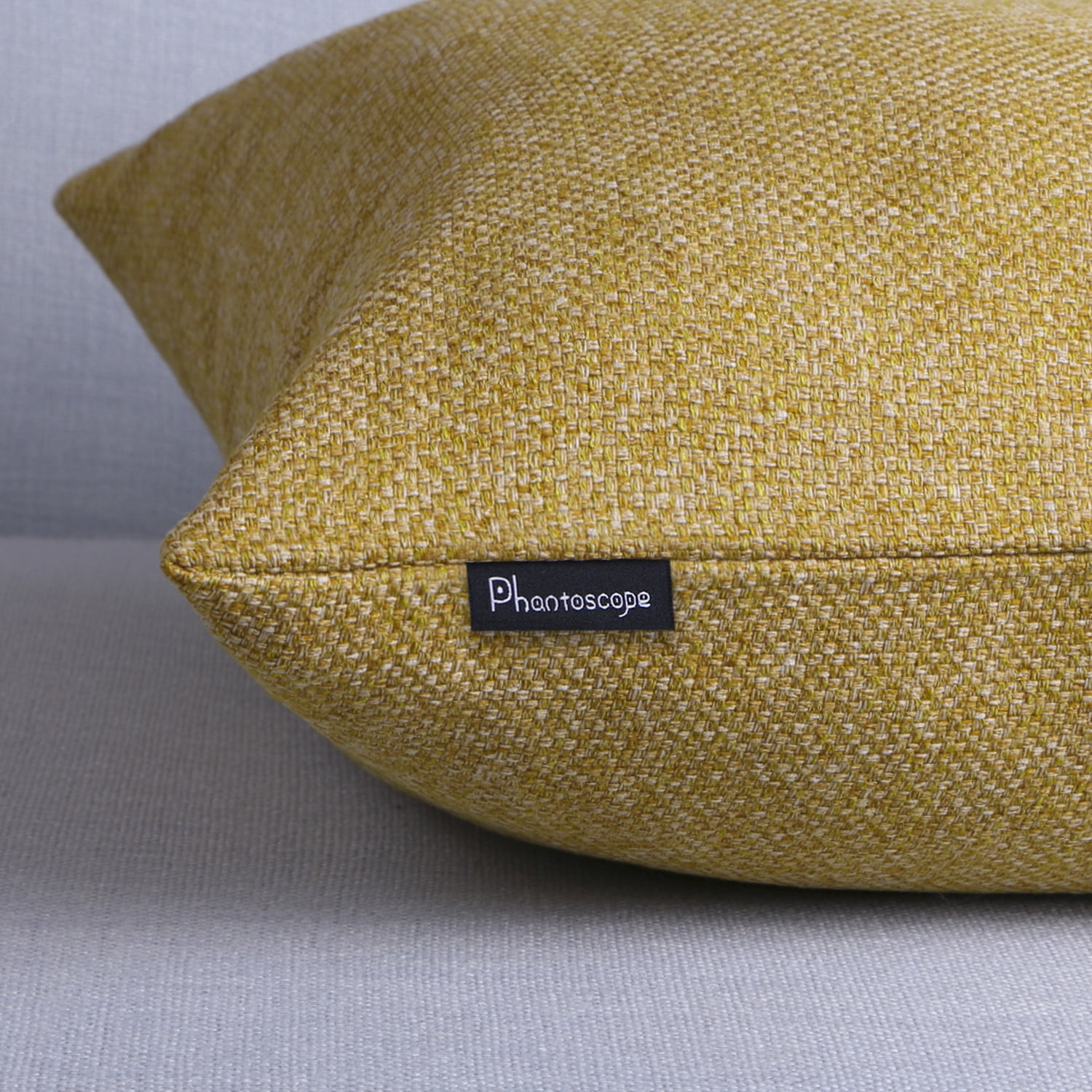 Phantoscope Farmhouse Series Cotton Blend Decorative Throw Pillow with Triple Buttons, 22" x 22", Yellow, 1 Pack