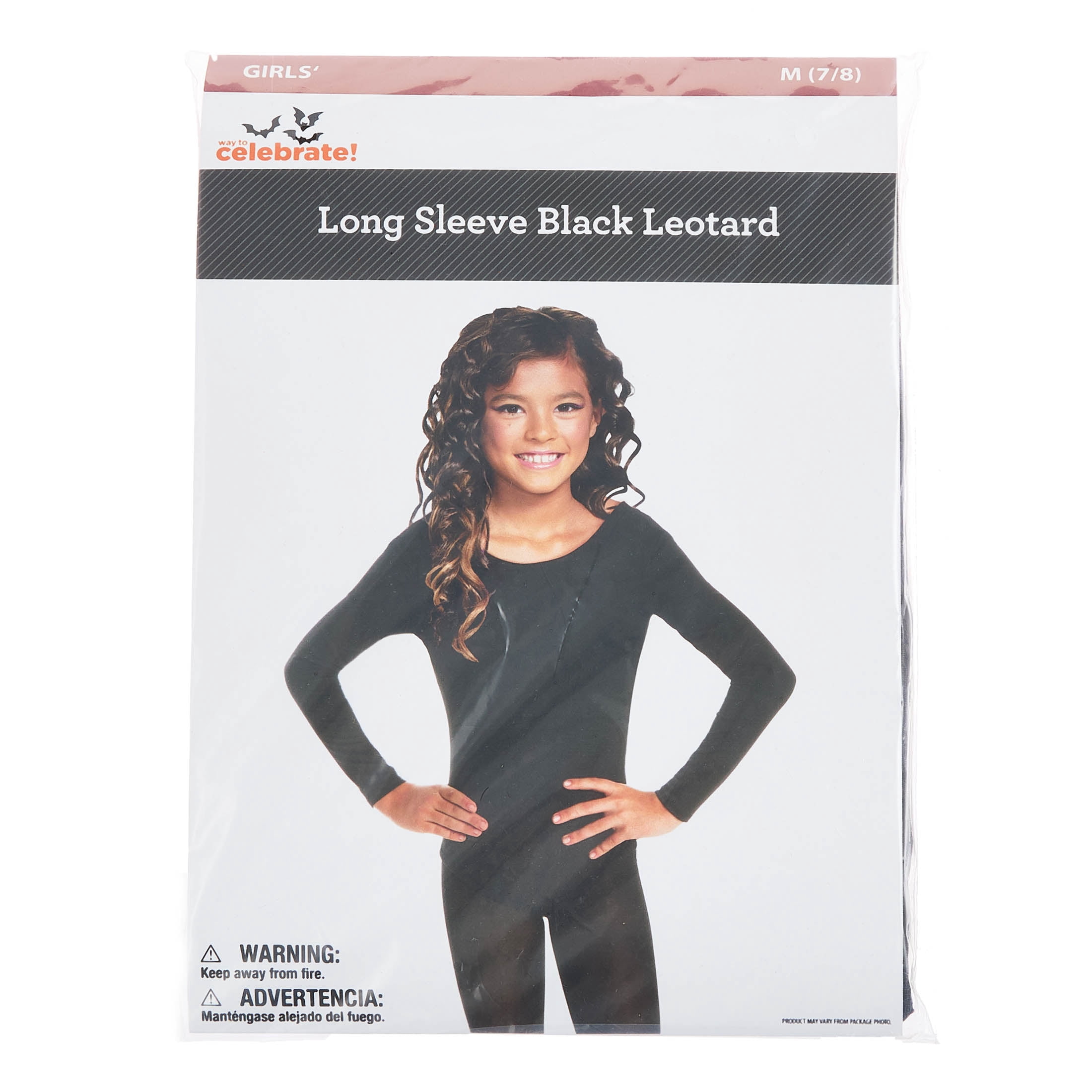 Long Sleeve Leotard Costume Accessory for Children, Black, M (7/8), Halloween by Way To Celebrate