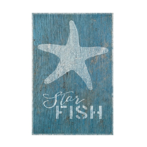 Cora Niele 'Starfish on Blue Wood' Canvas Art