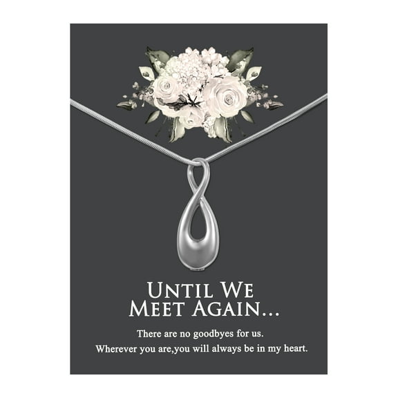 Anavia Silver Infinity Cremation Jewelry Stainless Steel Keepsake Memorial Urn Necklace for Human with"Until We Meet Again" Comfort Card