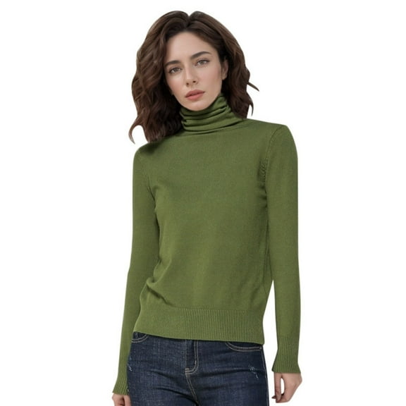 Fgnfyis Women Wool Seamless Turtleneck Sweater First Line Long Sleeve Knitted Pullover Top Army Green L