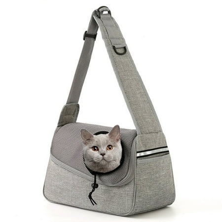 Dog Cat One shoulder Crossbody Pet Bag Breathable Mesh Travel Portable Cat Bag Light grey