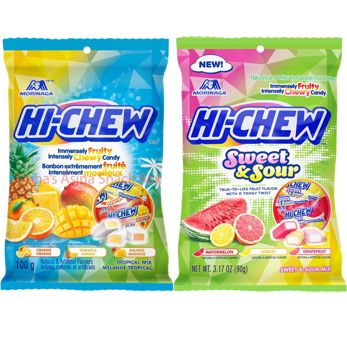 Hi Chew Japanese Fruit Flavors Candy Tropical Mix and Sweet and Sour