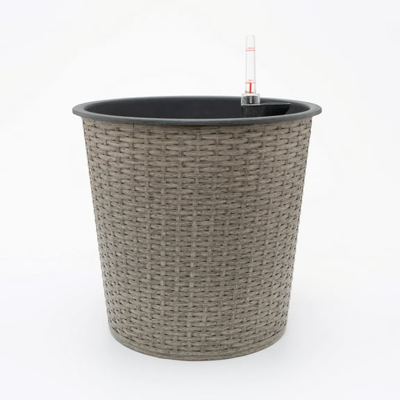CoSoTower 13 In.Gray Wicker Self-Watering Planter