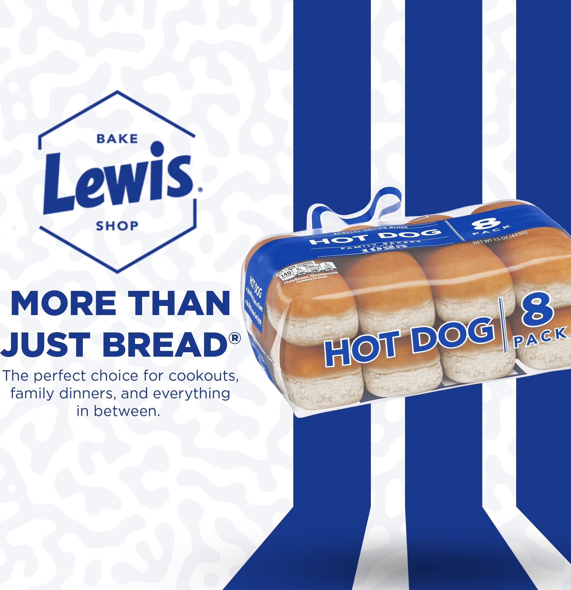 Lewis Bake Shop White Hot Dog Buns, 8 Count, 15 oz