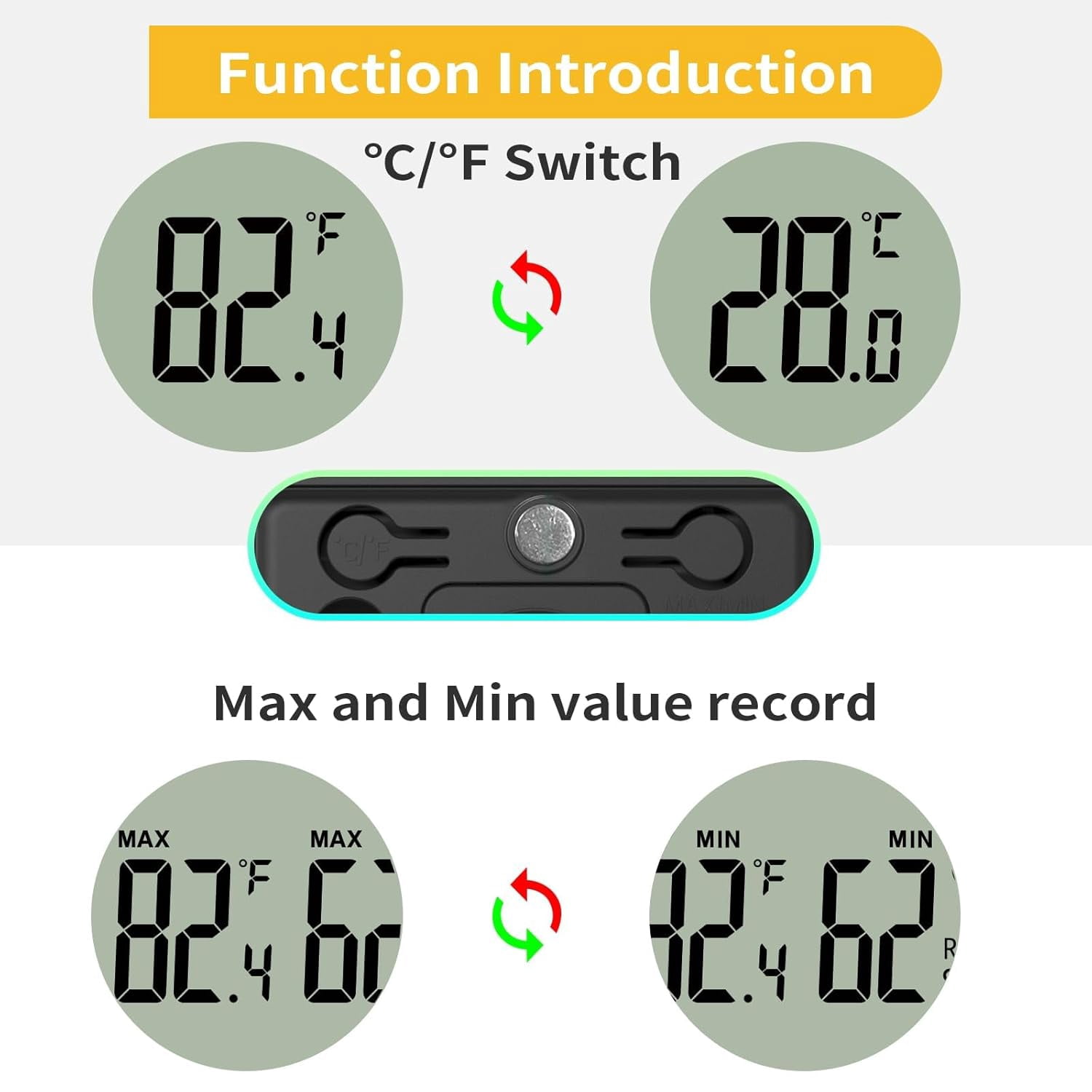 4PCS Mini Digital Hygrometer and Thermometer Reptile Thermometer with Extend Probe (Only Temperature) Indoor Temp and Humidity Meter with Magnet