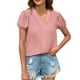 thumbnail image 1 of Gibobby Camisas mexicanas con cuello en V para mujer Top mujer manga corta con cuello en V color sólido con personalidad Diseño simple y exquisito informal(Rosa,G), 1 of 3