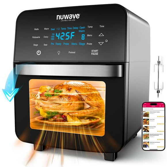 Nuwave Brio 15.5Qt freidora de aire, horno tostador y kit de asador, nueva tecnología avanzada de convección turbo 2024, libre de PFAS saludable, máxima uniformidad y crujiente, potente 1800 W, 50-425