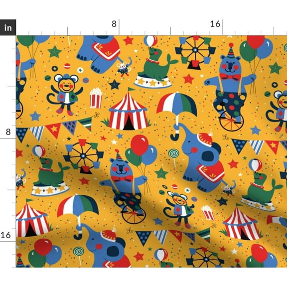 Spoonflower Fabric - Day Circus Animals Bear Monkey Festival Elephant Confetti Printed on Sport Lycra Fabric Fat Quarter - Swimwear Performance Leggings Apparel Fashion