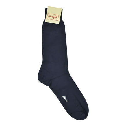 Brioni Men's Solid Navy Blue 100% Cottons Logo Socks (12)