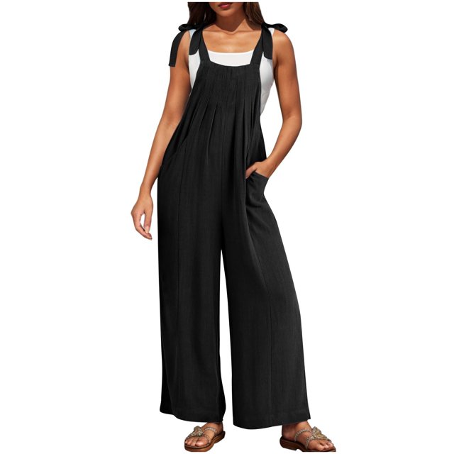 Wyzesi Workout Jumpsuit Shorts with Pockets Women's Square Neck Ribbed Wide Leg Jumpsuit Sleeveless High Waist Pants Rompers with Pockets 2025 Features