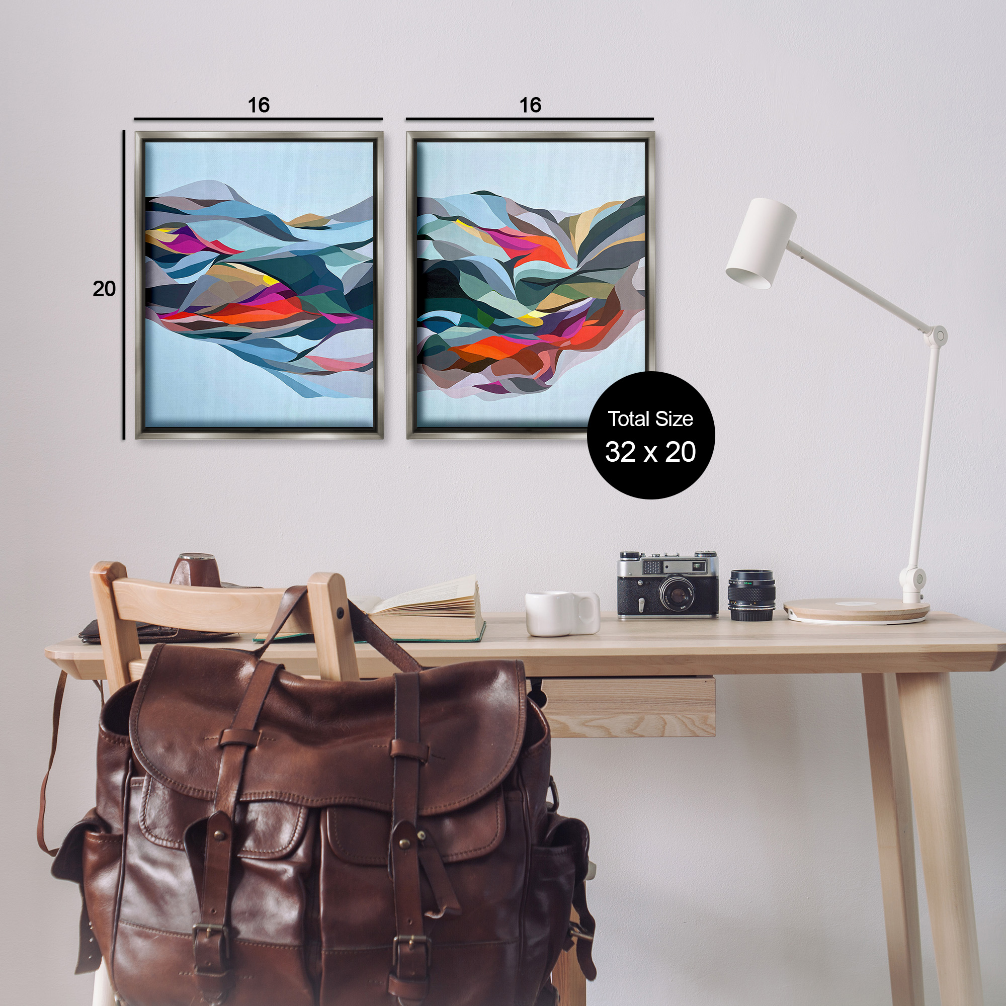 Stupell Industries Patterned Mountain Abstraction Abstract Painting Gray Floater Framed Canvas Art Print Wall Art, 17 x 21, Set of 2
