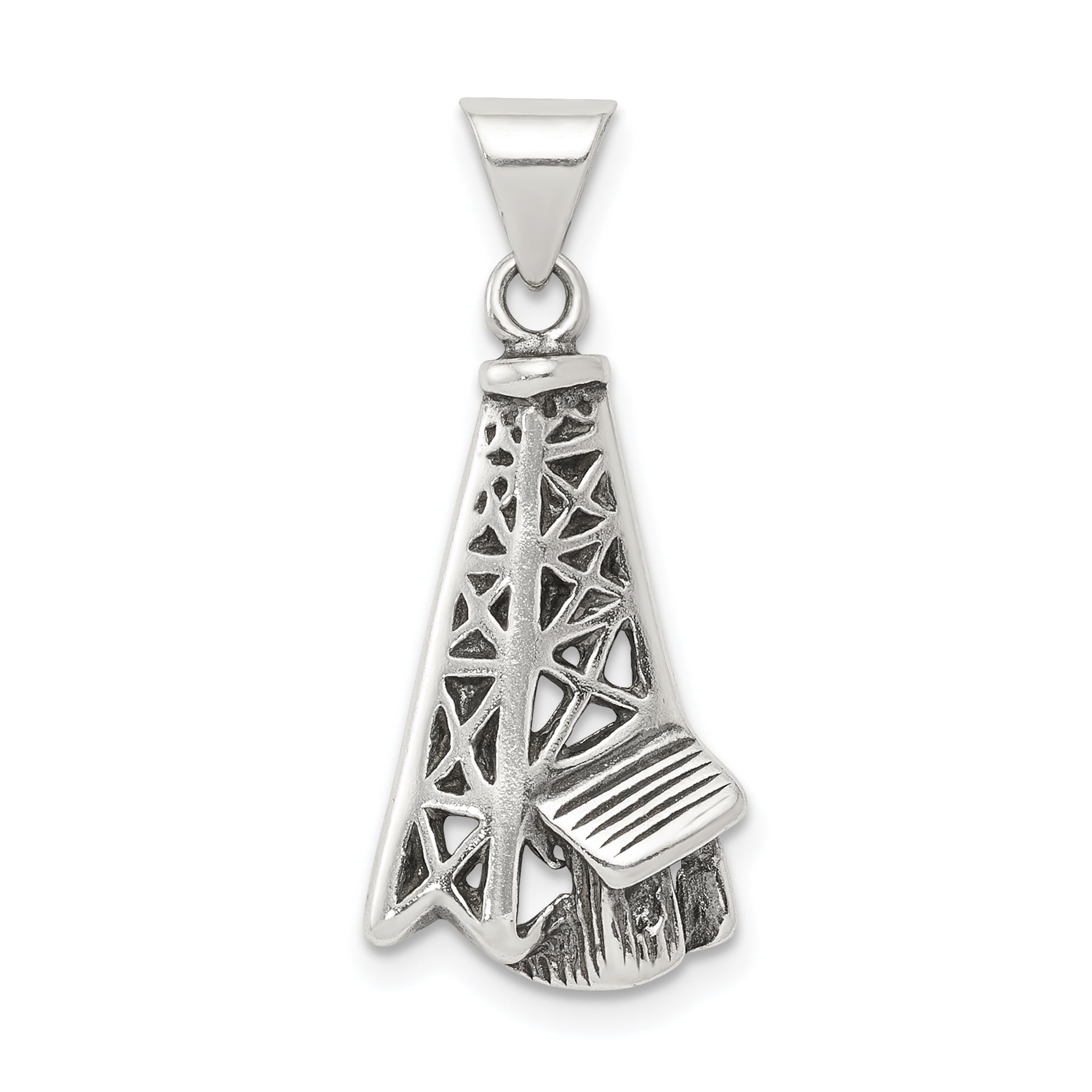 925 Sterling Silver Antiqued Oil Derrick Shaped Pendant