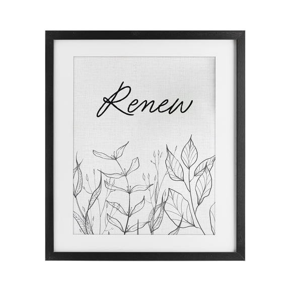 Renew with Leaf Outlines Black Framed Print Under Glass, design by Lettered and Lined