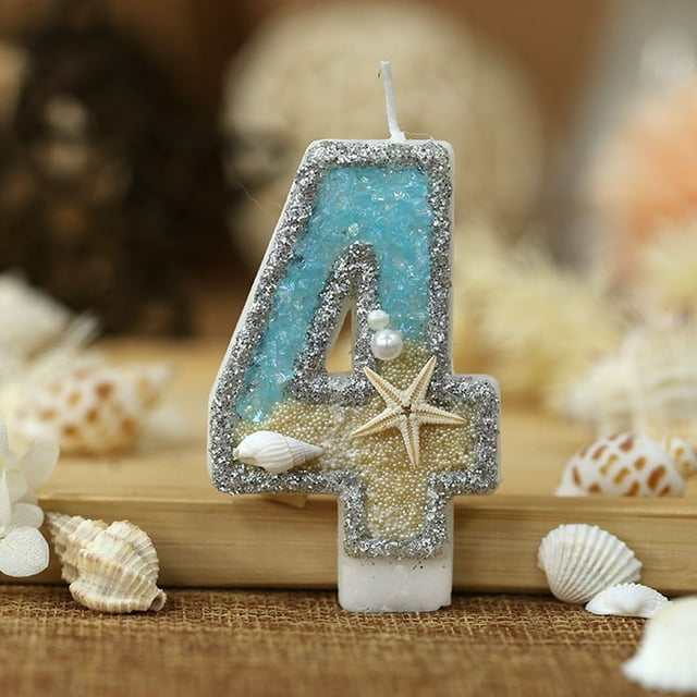 Velas digitales con purpurina, decoración de pastel de cumpleaños, estrella de mar, playa, verano, 0-9, decoración de pastel de fiesta temática con el océano, 1 ud.,0