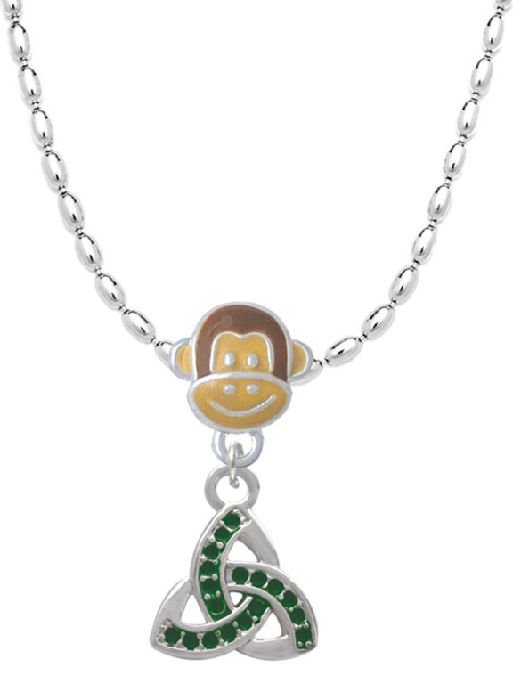 Silvertone Small 2-D Green Trinity Knot Mia Monkey Charm Necklace