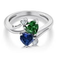 thumbnail image 3 of Gem Stone King 1.51 Cttw Green Nano Emerald and Blue Created Sapphire Heart Ring for Women | 925 Sterling Silver | Heart Shape 6MM | Wedding Engagement Anniversary Promise Ring for Women | Size 6, 3 of 6