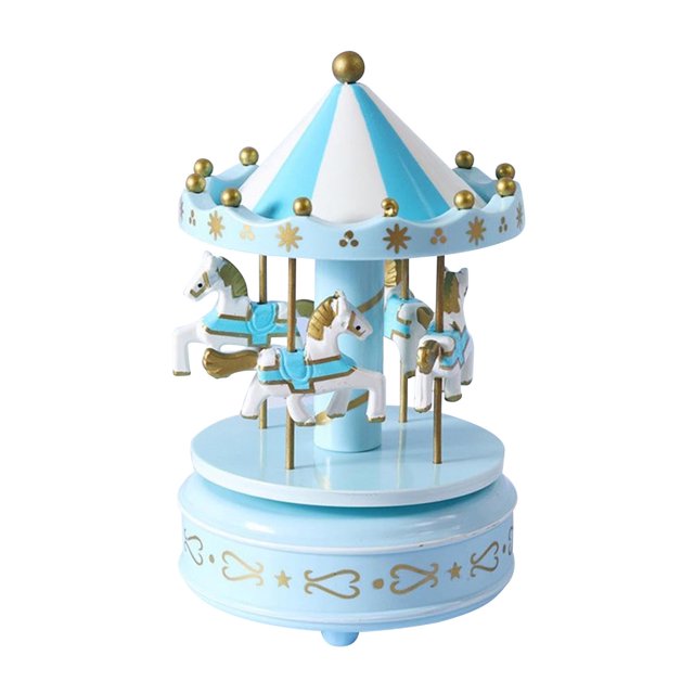 Caja de música de carrusel Uanit con bola de nieve giratoria, unicornio, caballo de cuerda, regalo para aniversario, Navidad, cumpleaños y Año Nuevo para niños (azul)