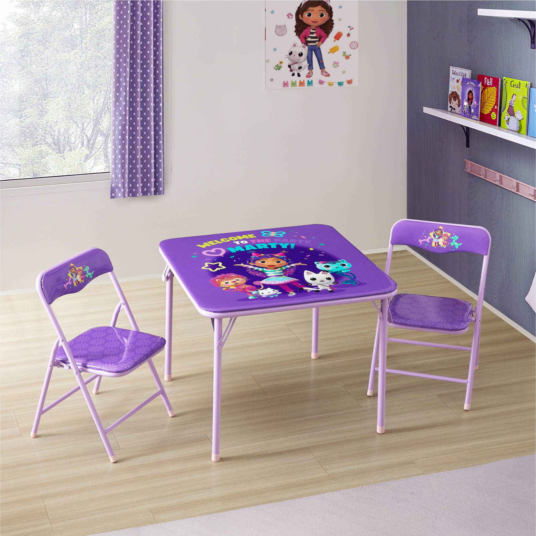 Gabby's Dollhouse 3-Piece Kids Table and Chairs Set, Purple photo 4