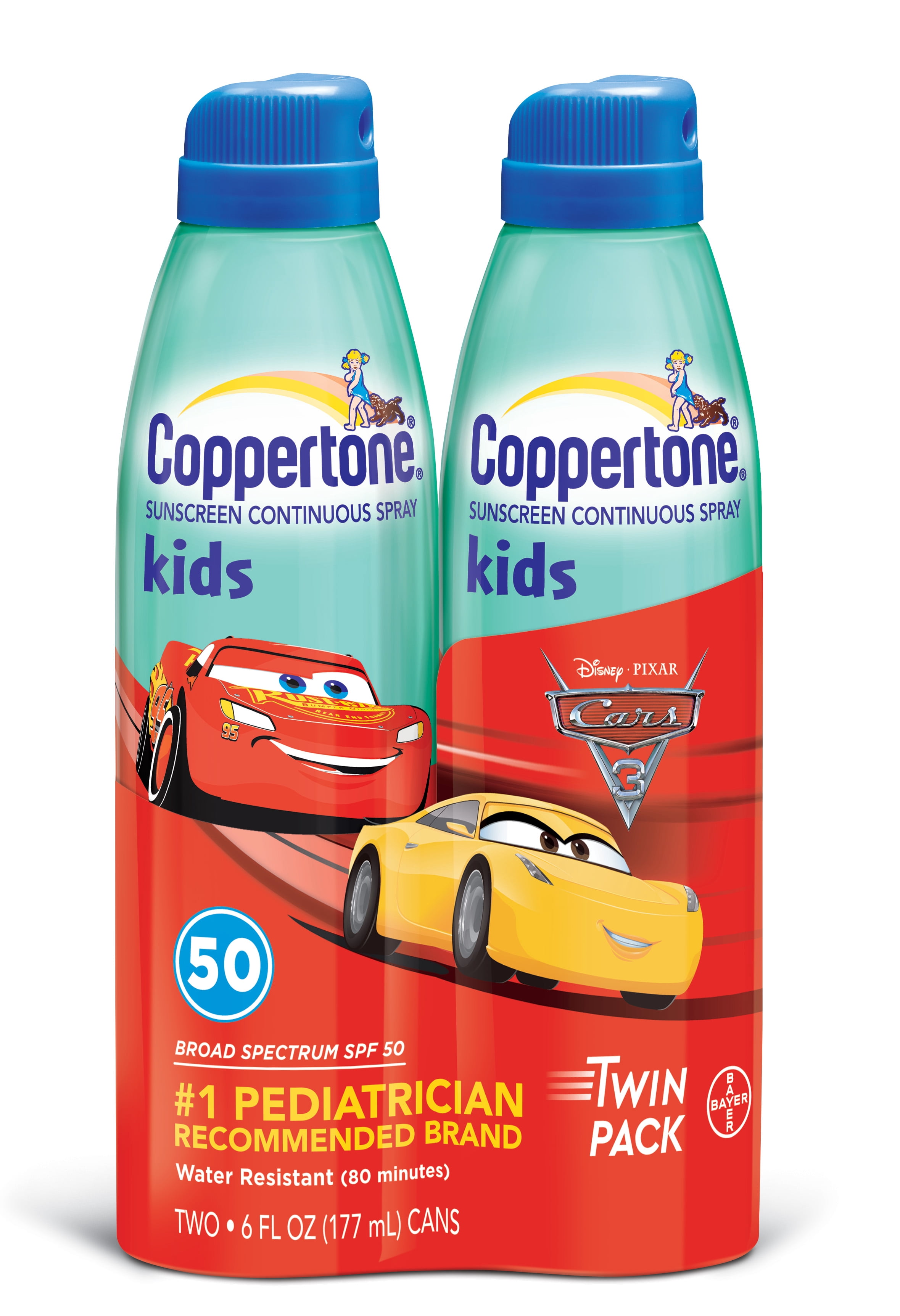 Coppertone Kids Continuous Spray, SPF 50, Twinpack, 6-Oz Bottles