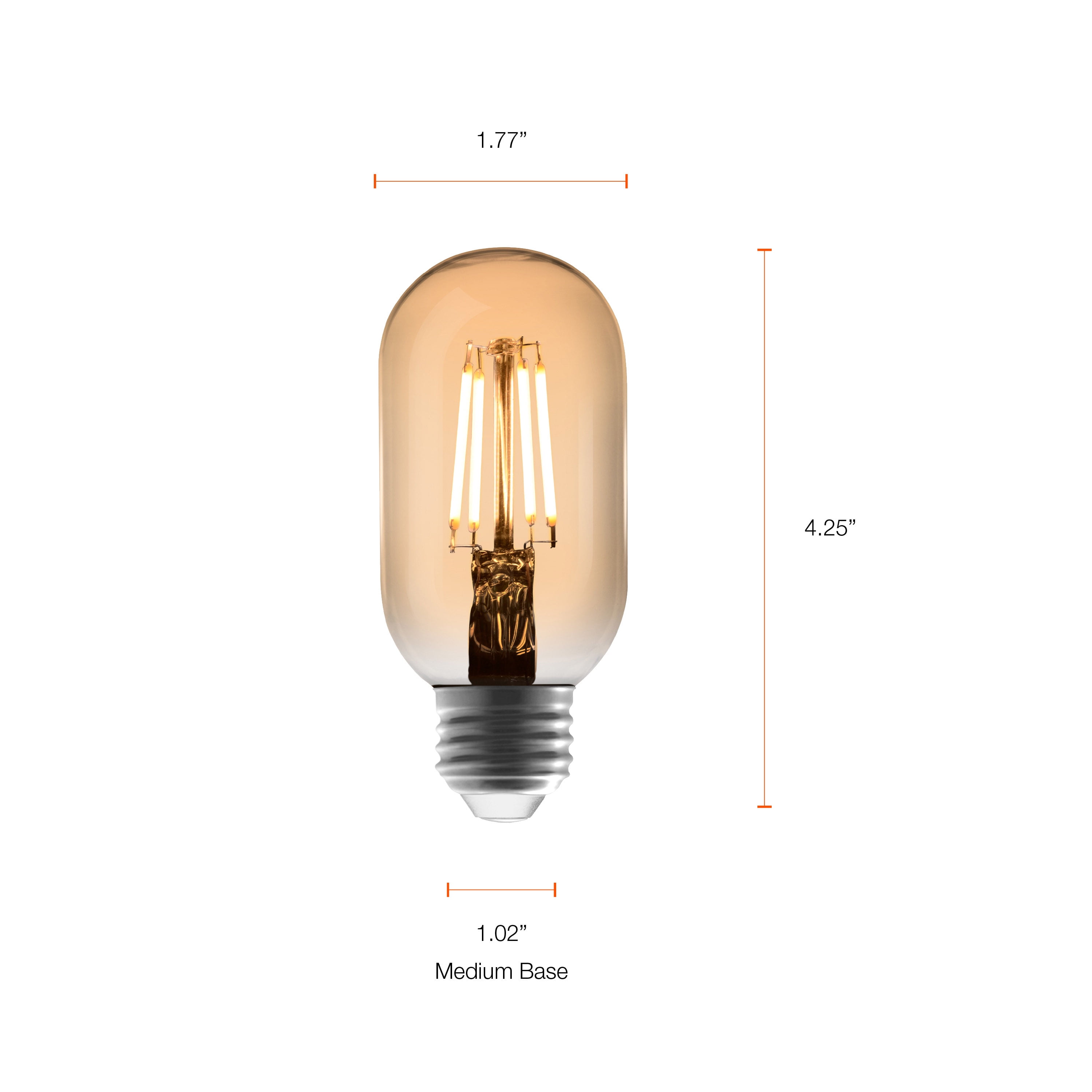 Better Homes & Gardens LED Vintage Light Bulb, T45 40 Watts Amber Spiral Filament, E26, Dim - 4 Pk