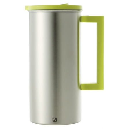 Milk Carafe Glass JVR Stainless Steel Water Pitcher with Lid | 1.6-L / 57-oz Thermal Carafe for Water, Coffee, Juice, Ice Tea, Lemonade, Sangria & Milk | BPA-Free, Premium Stainless Steel Pitcher with Handle | Lime ()