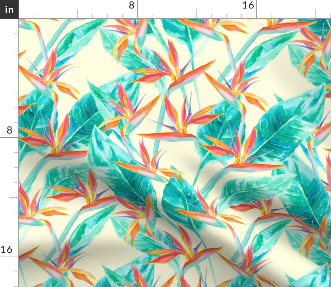 Spoonflower Fabric - Birds Paradise Cream Watercolor Tropical Floral