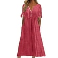thumbnail image 2 of Meichang Dresses for Women Summer Button V Neck Tie Short Sleeve Midi Dresses Eyelet Embroidery Pleated Solid Color Casual Dresses Flowy A-Line Vacation Dresses with Pockets, 2 of 6