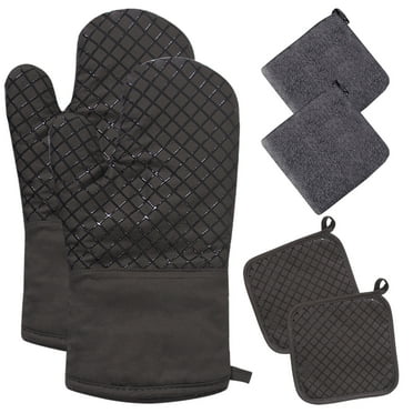 Oven Mitts and Pot Holders 6pcs Set, Kitchen Oven Glove High Heat Resistant 500 Degree Extra Long Oven Mitts and Potholder with Non-Slip Silicone Surface for Cooking