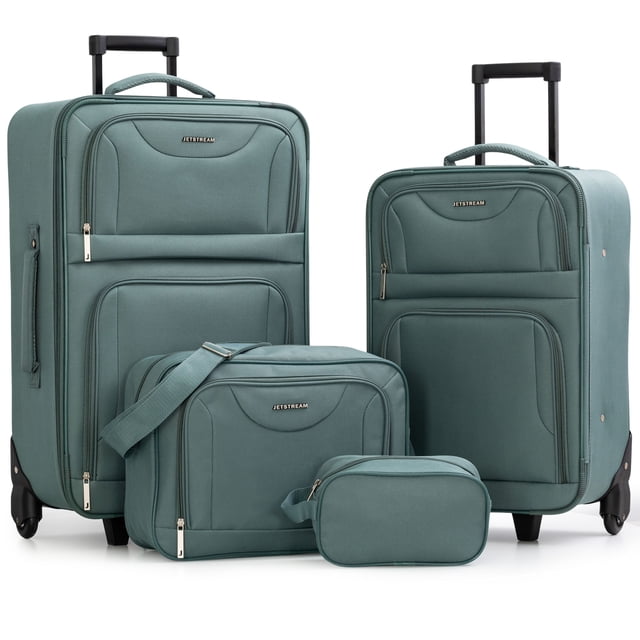 Jetstream Atlantic Softside 4 Piece Luggage Set, Rolling Suitcase Set: 25 Inch Checked Luggage, Carry On Suitcase, Tote Bag & Toiletry Kit