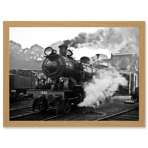 Steam Engine Train Black White A4 Artwork Framed Wall Art Print