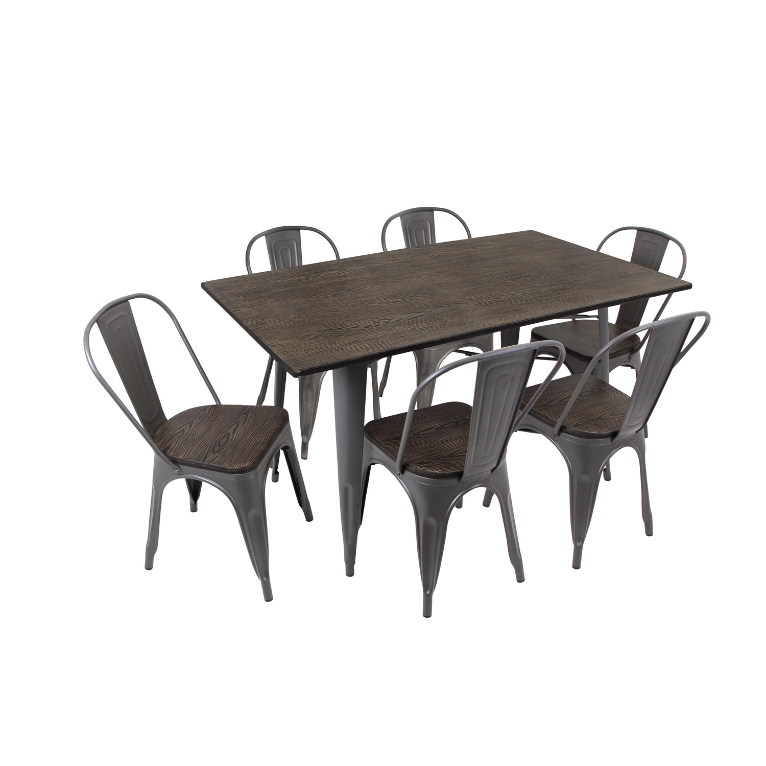 Oregon 7-Piece Industrial-Farmhouse Dining Set in Antique and Espresso ...