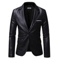 thumbnail image 2 of YLSDY Men's Stylish PU Leather Blazer Jacket Business Slim Fit One Button Suit Blazer Coats Outwear with Pockets White M, 2 of 6