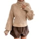 thumbnail image 1 of Suéter celosía textura de punto cuello alto linterna mangas suelta dobladillo llano suéter para otoño primavera invierno, 1 of 8