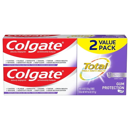 Colgate Total Whitening Toothpaste with Stannous Fluoride and Zinc  Sensitivity Relief and Cavity Protection Mint  4.8 Ounce (Pack of 2)