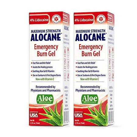 Alocane® Emergency Burn Gel, 4% Lidocaine Max Strength Fast Pain Itch Relief for Minor Burns, Sunburn, Kitchen, Radiation, Chemical, First Degree Burns, First Aid Treatment Burn Care 2.5 Fl Oz, 2