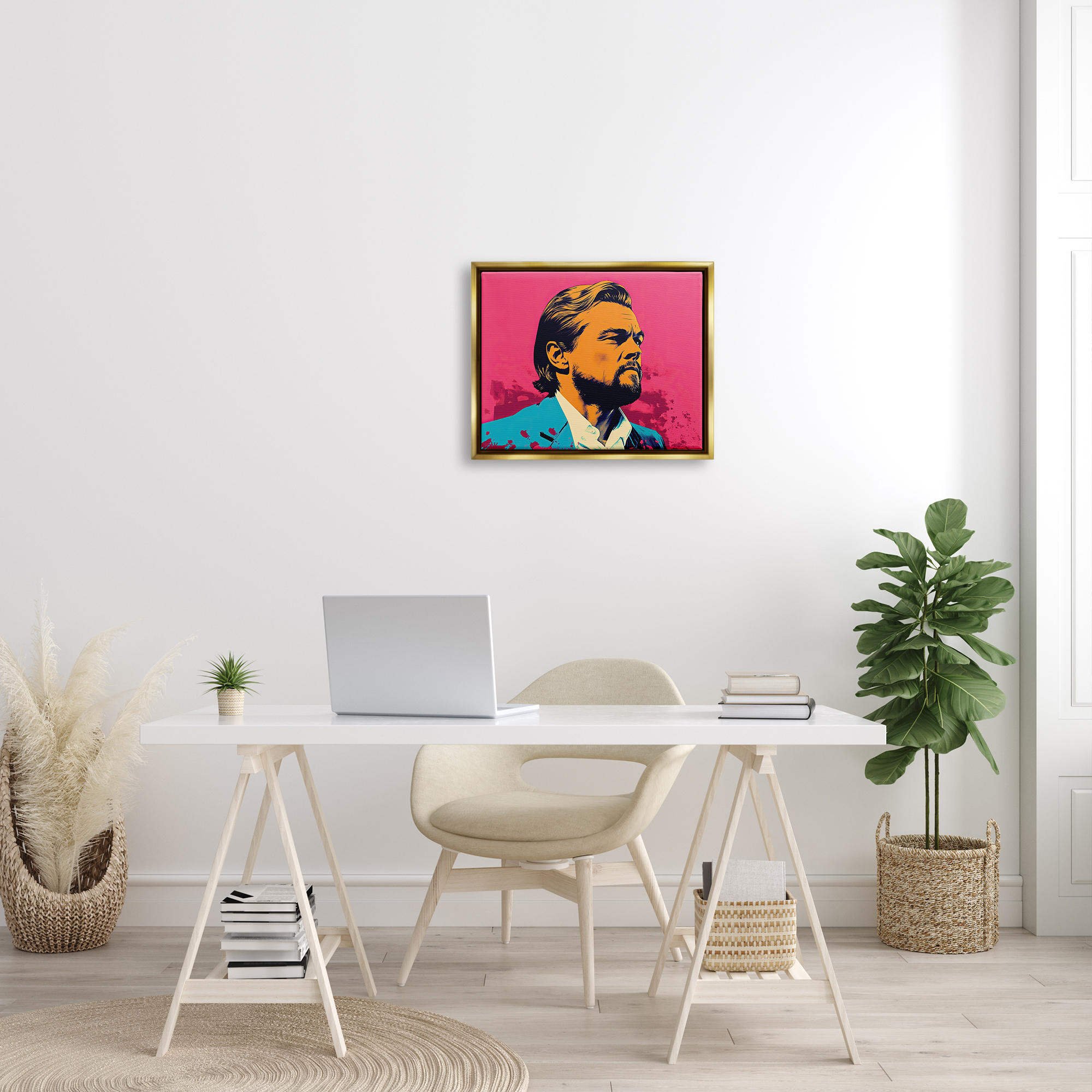 Stupell Industries Pop Style Leonardo DiCaprio Abstract Painting Gold Floater Framed Art Print Wall Art, 21 x 17