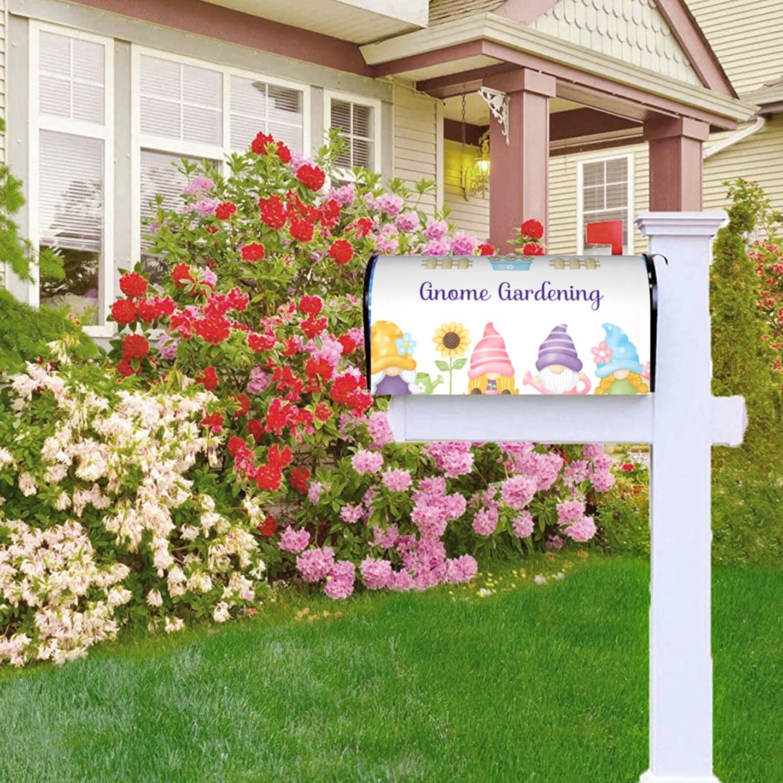 Logiee Watercolor Gnome Garden Print Post Letter Box Wrap Decor, Mailbox Cover Suitable for Standard Mailbox and Large Size Mailbox,Outdoor Yard Decoration-21x18 in
