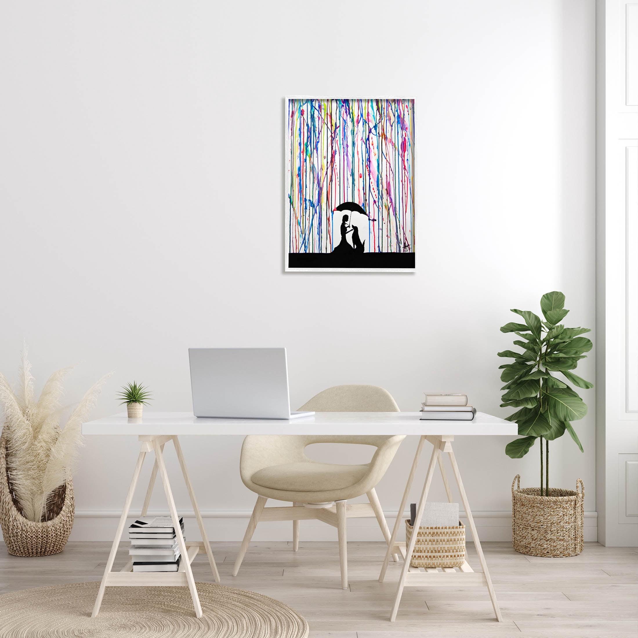 Modern Vivid Drip Silhouette Couple Abstract Graphic Art White Framed Art Print Wall Art