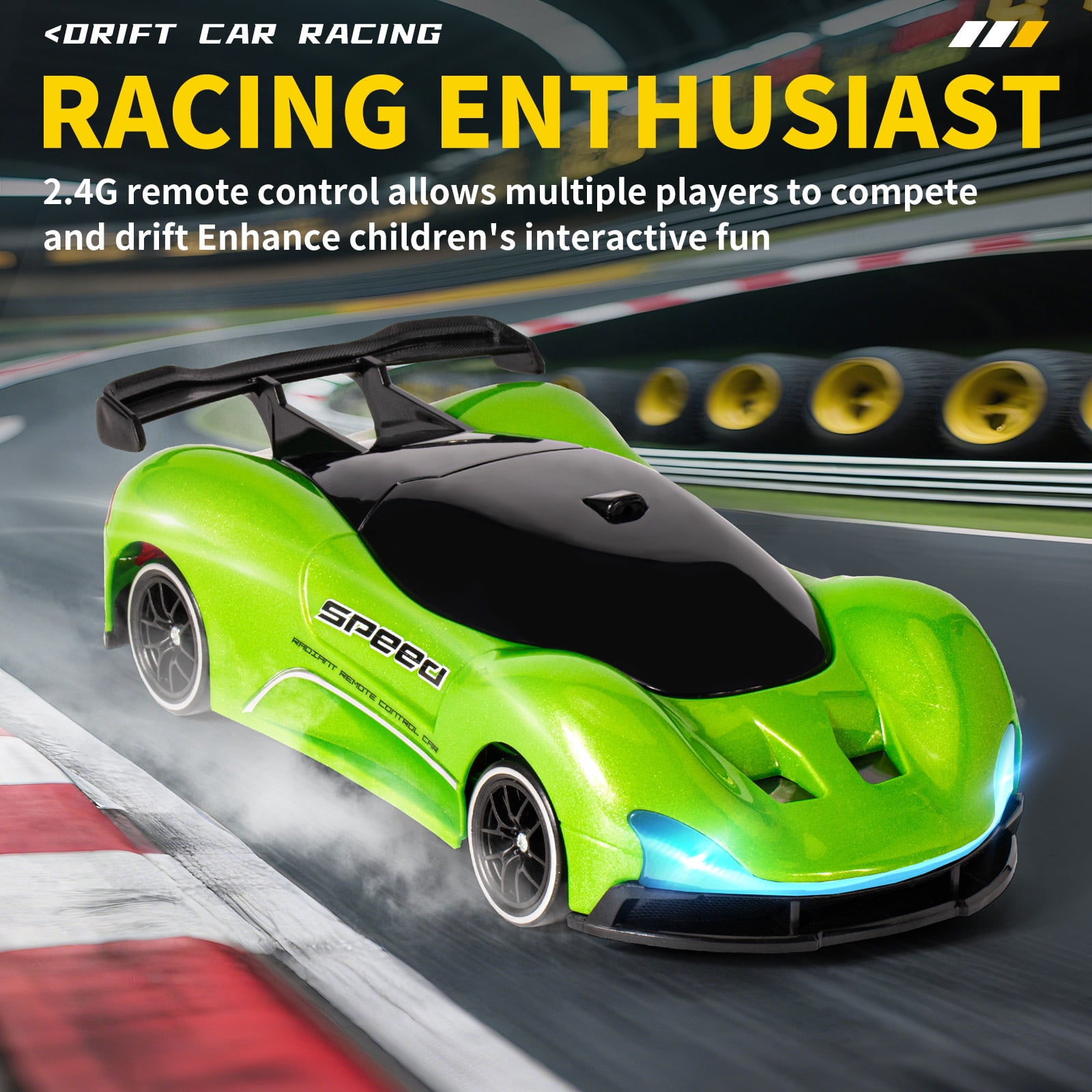 Remote Control Car for Kids,4WD 2.4GHz Racing RC Car Toys with RGB Lights,Racing and Drifting,Gift for Boys & Girls,Green