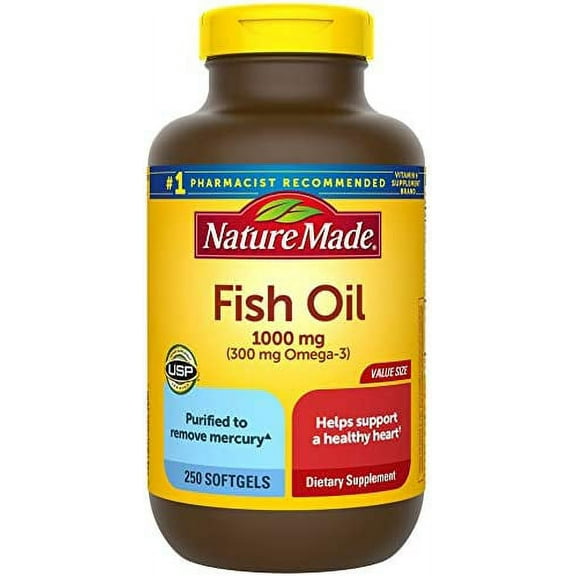 Nature Made Fish Oil 1000 mg, 250 Softgels Value Size, Fish Oil Omega 3 Supplement For Heart Health 250 Count (Pack of 1)
