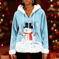 thumbnail image 2 of Women's Casual Fashion Long-Sleeve Zip-Up Fleece Hooded Cardigan with Christmas Print, Cozy and Warm for Winter Season,Light Blue,S, 2 of 8